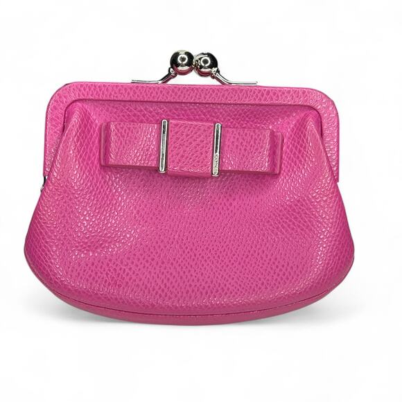 Coach Darcy Bow Kisslock Coin Purse in Pink Crossgrain Leather - Picture 1 of 7